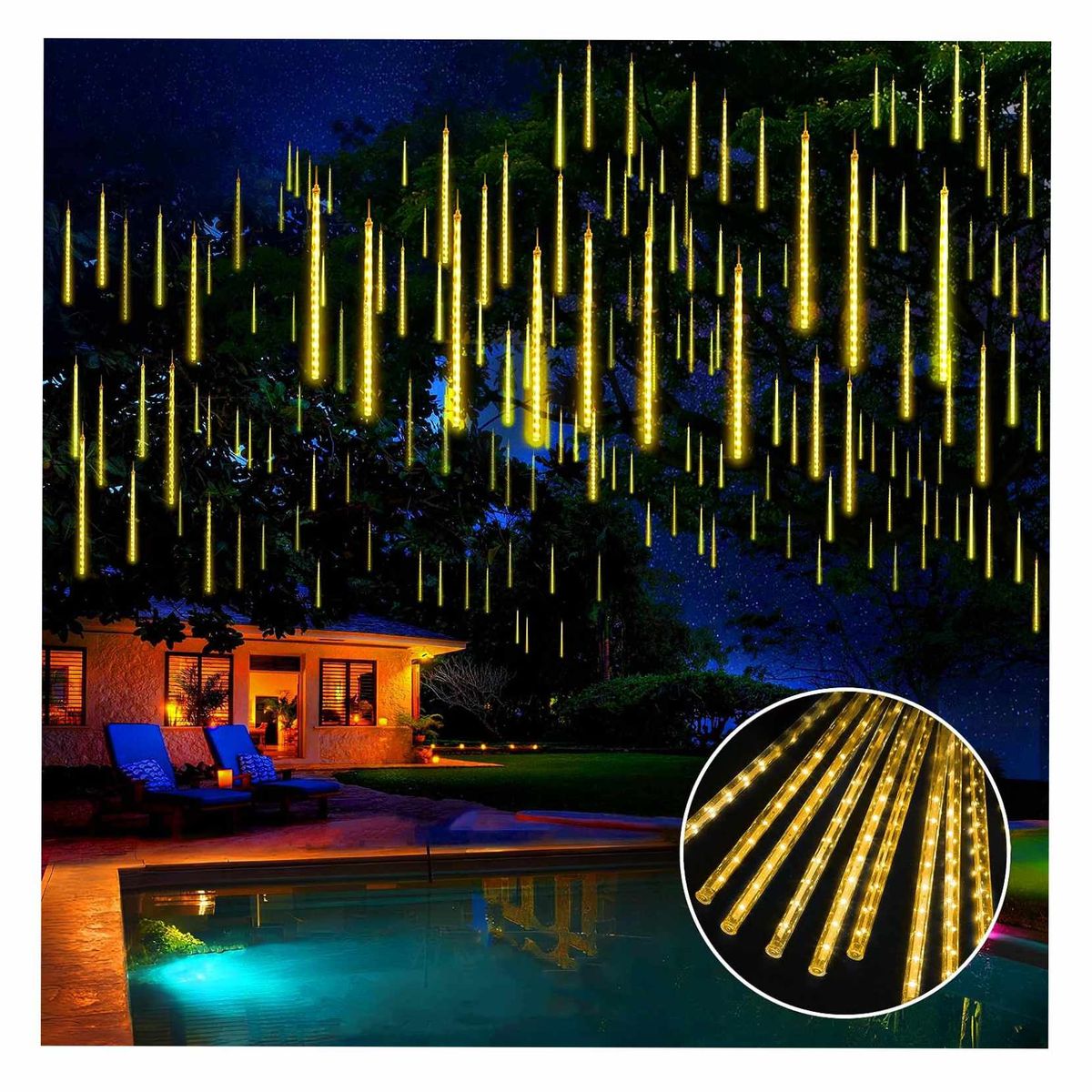 GENERICO - Luces navideña luz Led Decoración lluvia Meteorito Blanco Calido 30cm