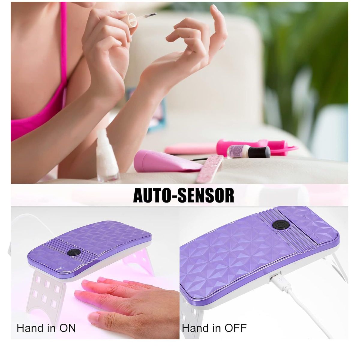 GENERICO - Lampara De Uñas Uv LED Diamond Mini2 54W Plegable Morado.