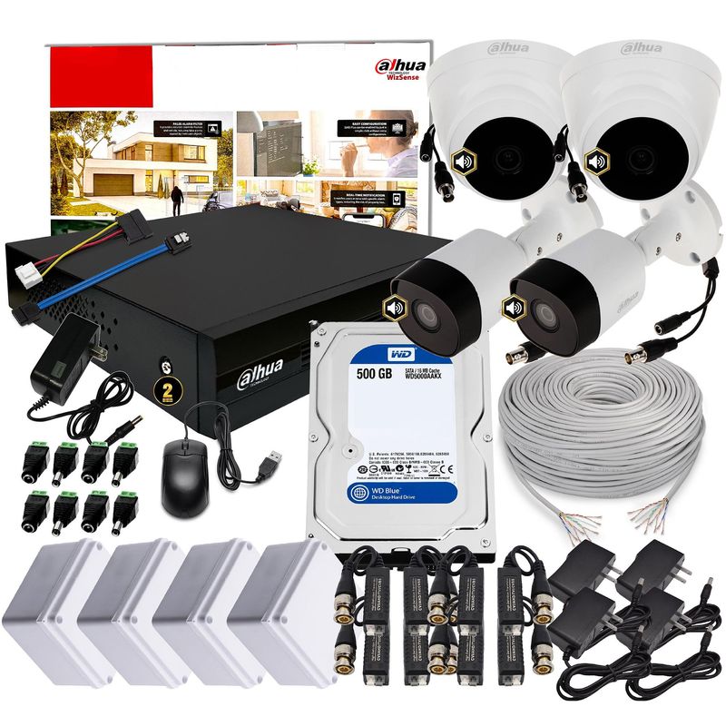 DAHUA - KIT CCTV DAHUA 1080P DVR 4CH + 4 CÁMARAS DE SEGURIDAD AUDIO + DISCO 500GB