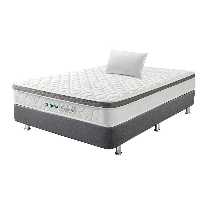 COLCHONES FANTASIA - Combo Sigma Dream 100x190+somier Pluss Lino Gris+ Almohada.
