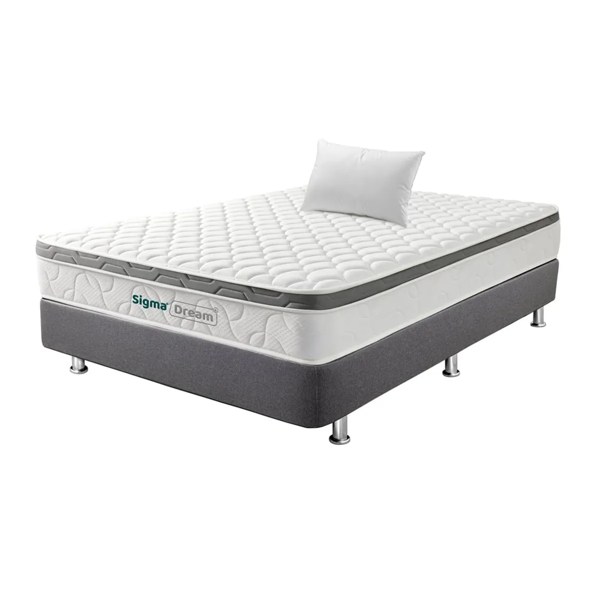 COLCHONES FANTASIA - Combo Sigma Dream 120x190+somier Pluss Lino Gris+ Almohada