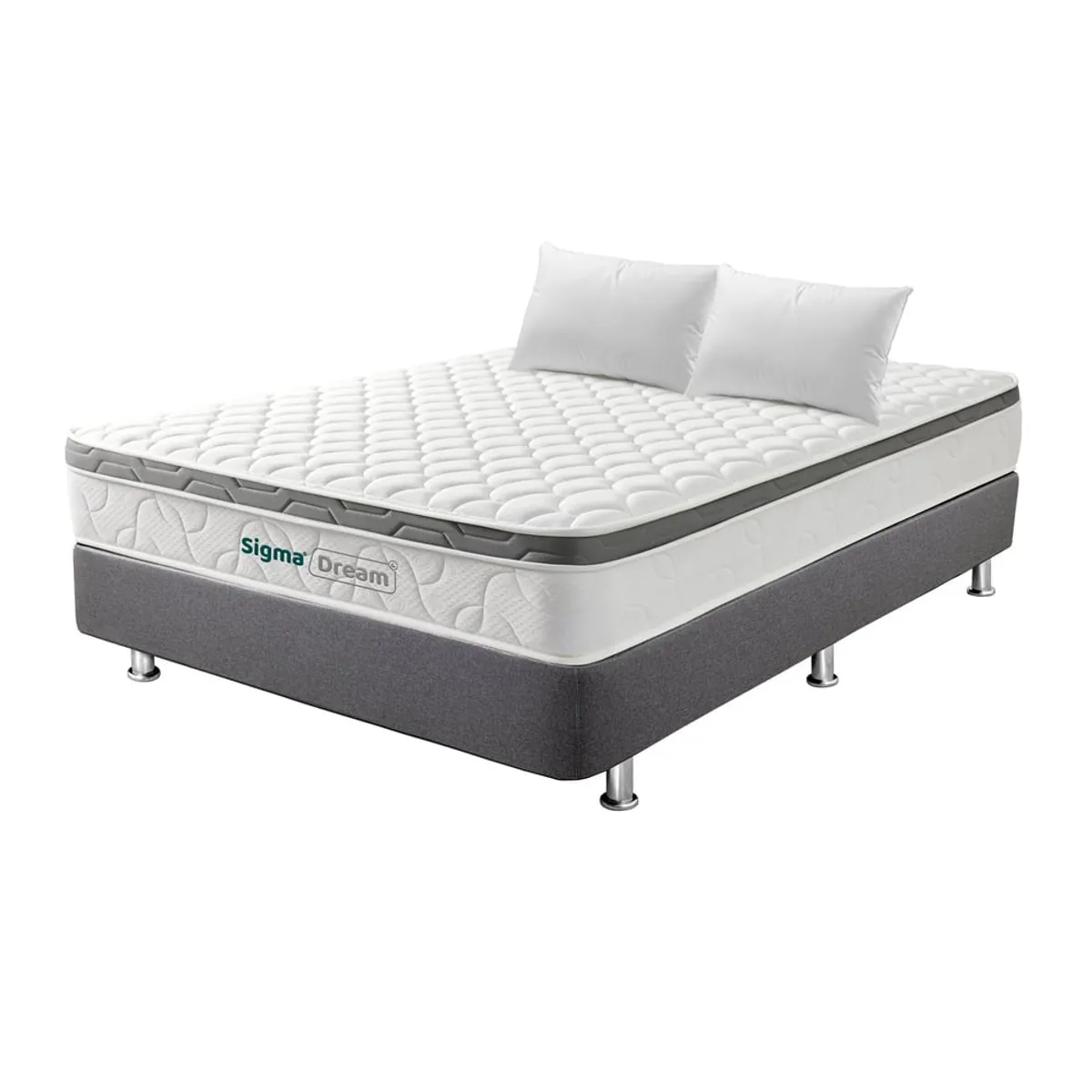 COLCHONES FANTASIA - Combo Sigma Dream 140x190+somier Pluss Lino Gris+ 2almohadas