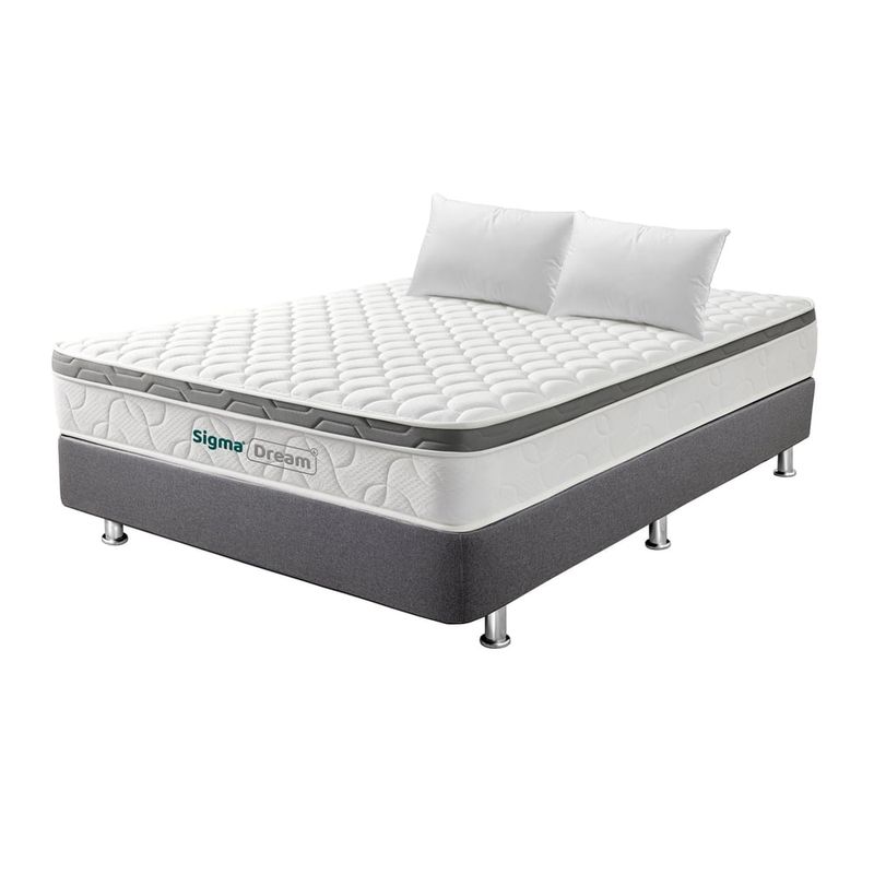 COLCHONES FANTASIA - Combo Sigma Dream 140x190+somier Pluss Lino Gris+ 2almohadas.