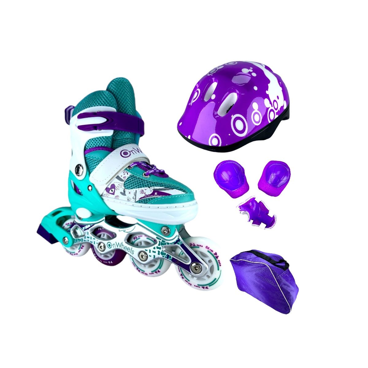 ONWHEELS - Patines Semiprofesionales Kit Onwheels Con Protecciones M 34 Ajustables a 38 Morado