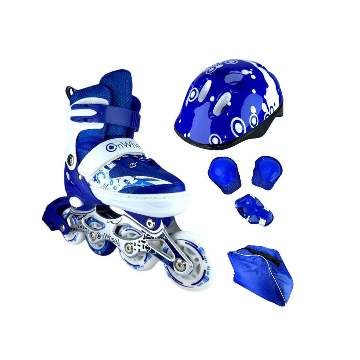 ONWHEELS - Patines Semiprofesionales Kit Onwheels Con Protecciones S 29 Ajustables a 33 Azul