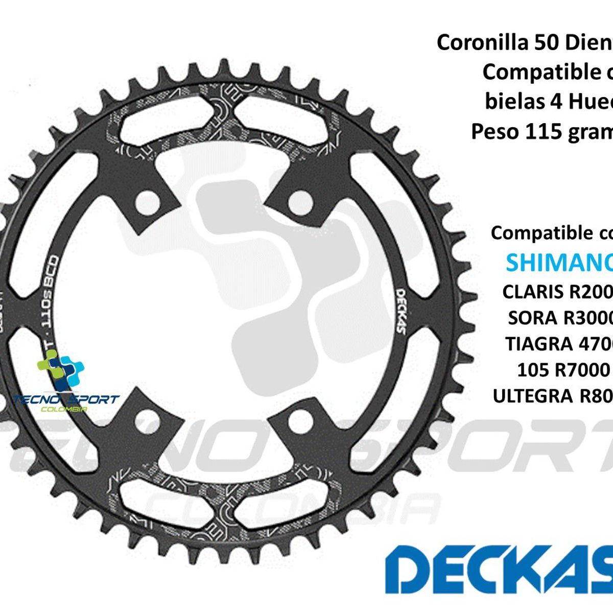 GENERICO - Coronilla Bicicleta Ruta 50 Deckas 110 Bcd Redondo 4 Huecos