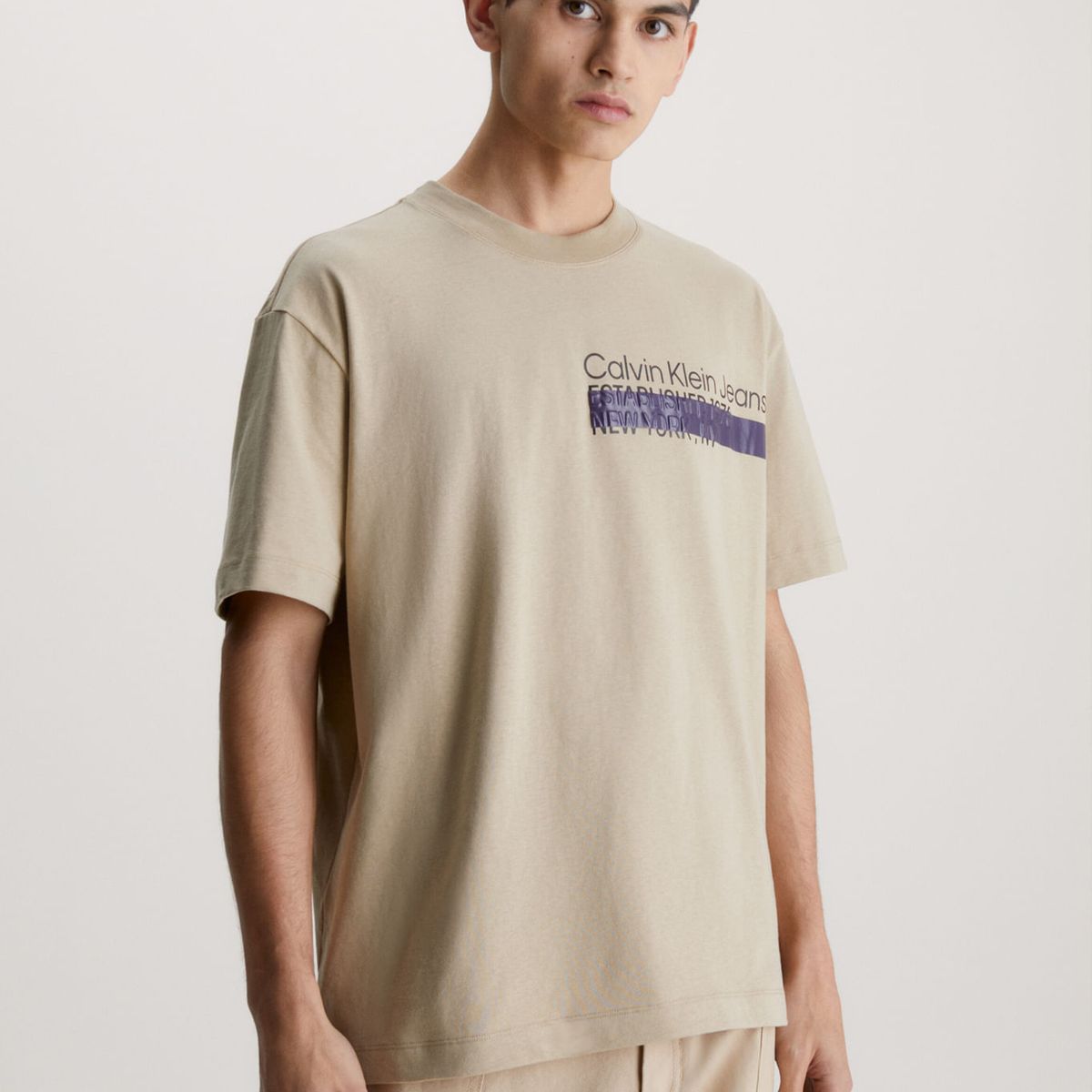 CALVIN KLEIN - Camiseta Con Logo Relaxed Hombre Beige Calvin Klein