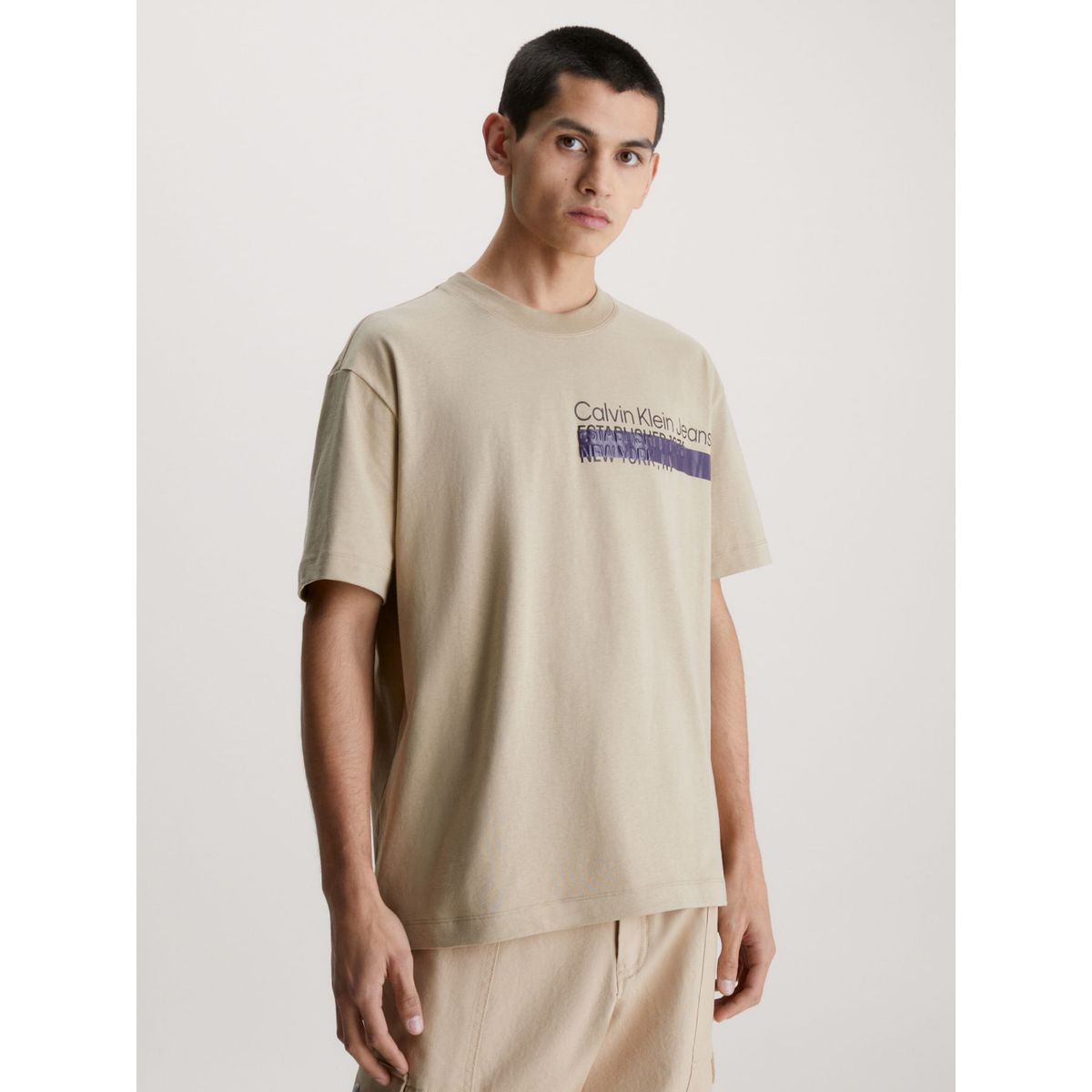 CALVIN KLEIN - Camiseta Con Logo Relaxed Hombre Beige Calvin Klein
