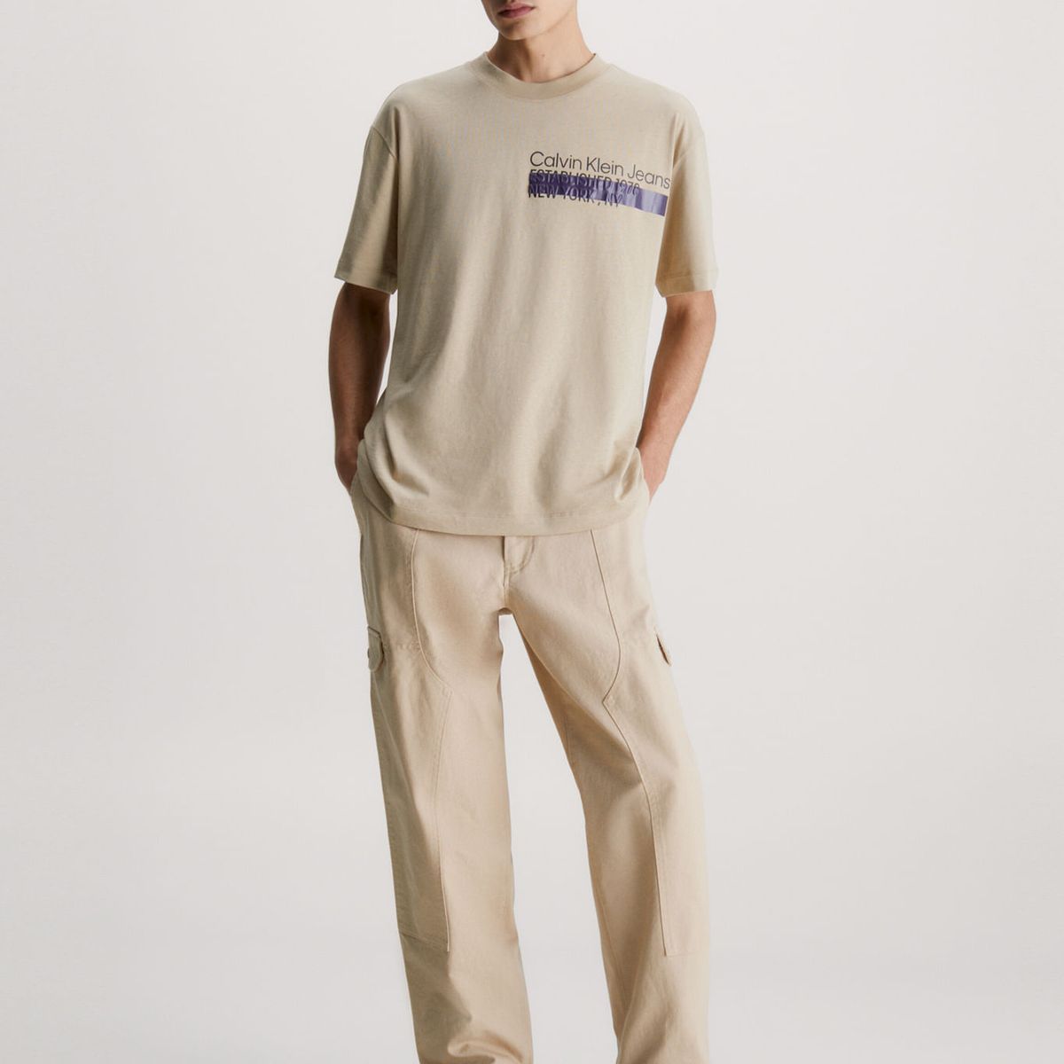 CALVIN KLEIN - Camiseta Con Logo Relaxed Hombre Beige Calvin Klein