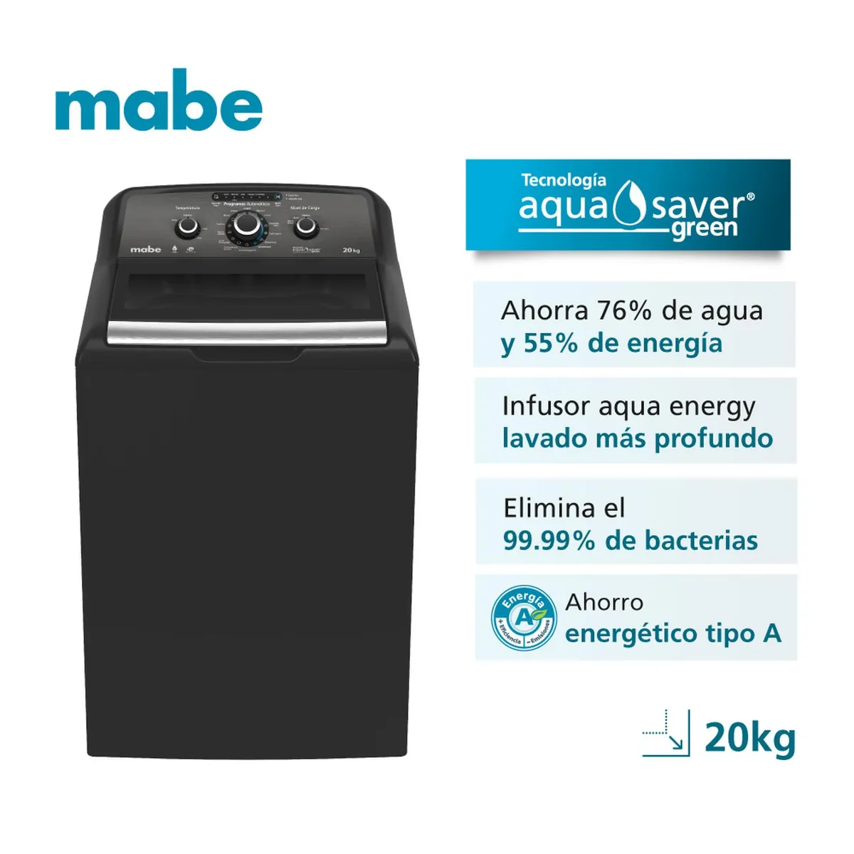MABE - Lavadora Automática Infusor 20 Kg Gray Mabe LMC70203WDAB0