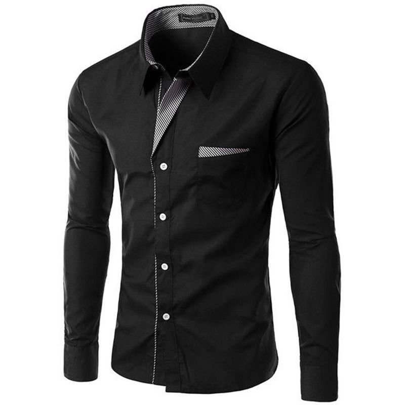 GENERAL - Camisa Para Hombre Manga Larga Moda Elegante Estilo Moderna Negro