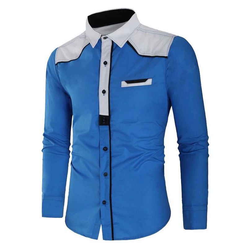 GENERAL - Camisa Manga Larga Moderna Exclusiva Para Hombre Azul