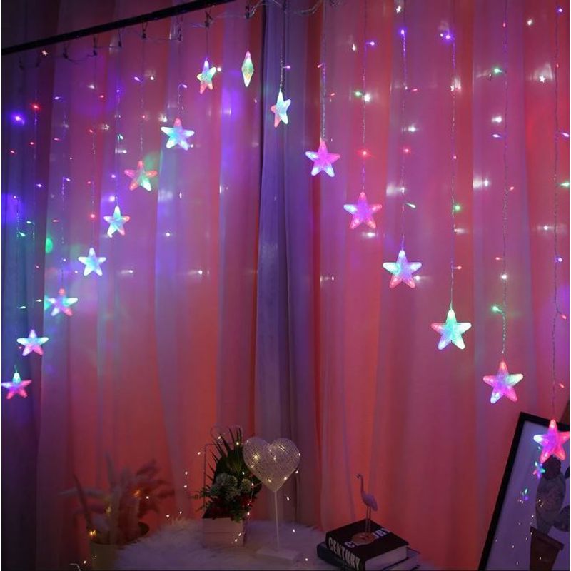 GENERICO - Luz Led Cenefa Multicolor 3 Mtr Estrella Cortina Decoración Navidad