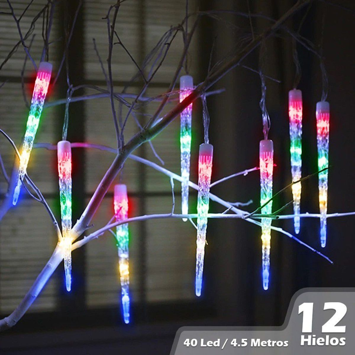 GENERICO - Luz Tipo Hielo 4.5 Mt 12 Tubos Cortina Multicolor Navidad 2273