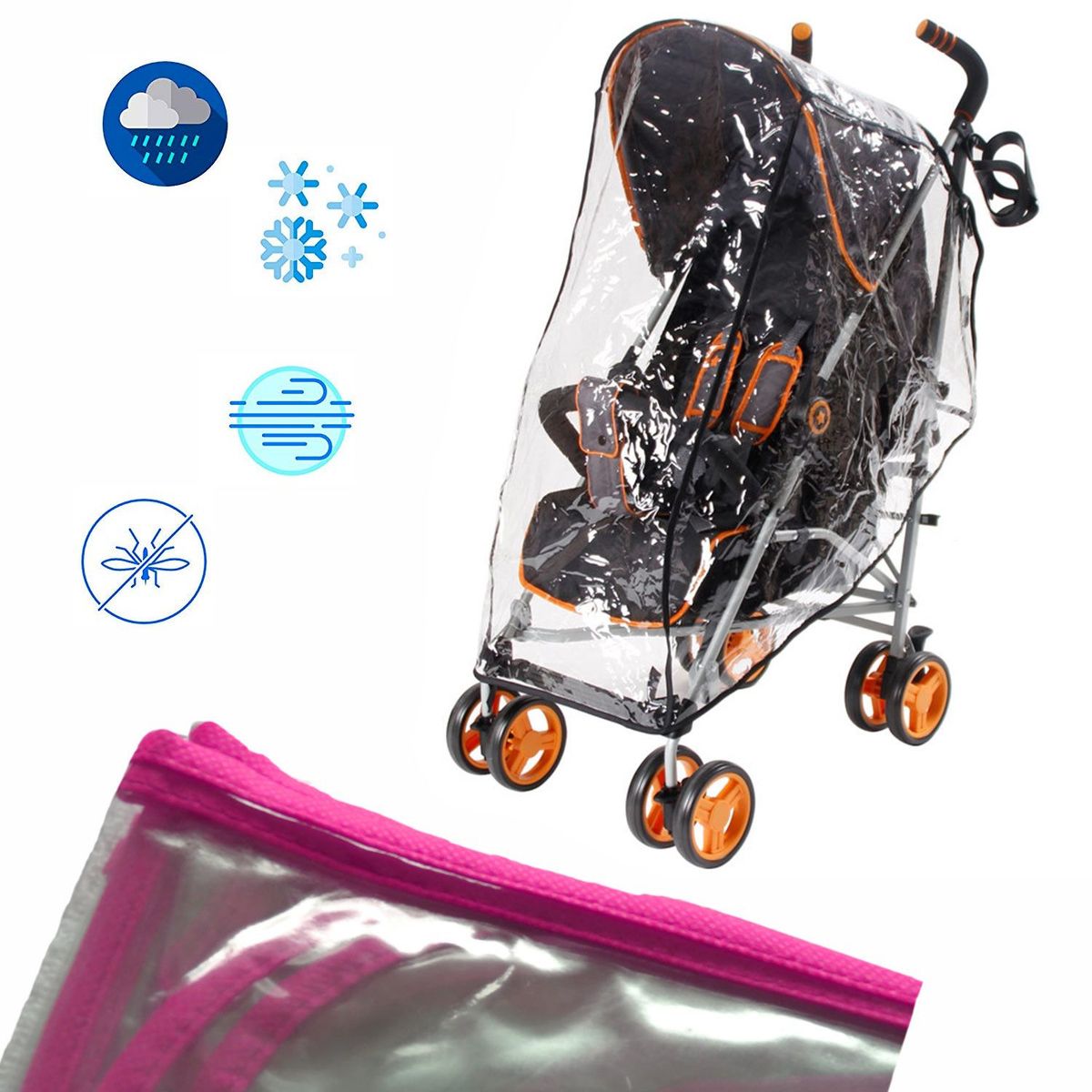 GENERICO - Forro plástico protector de lluvia paseador para bebe Rosado