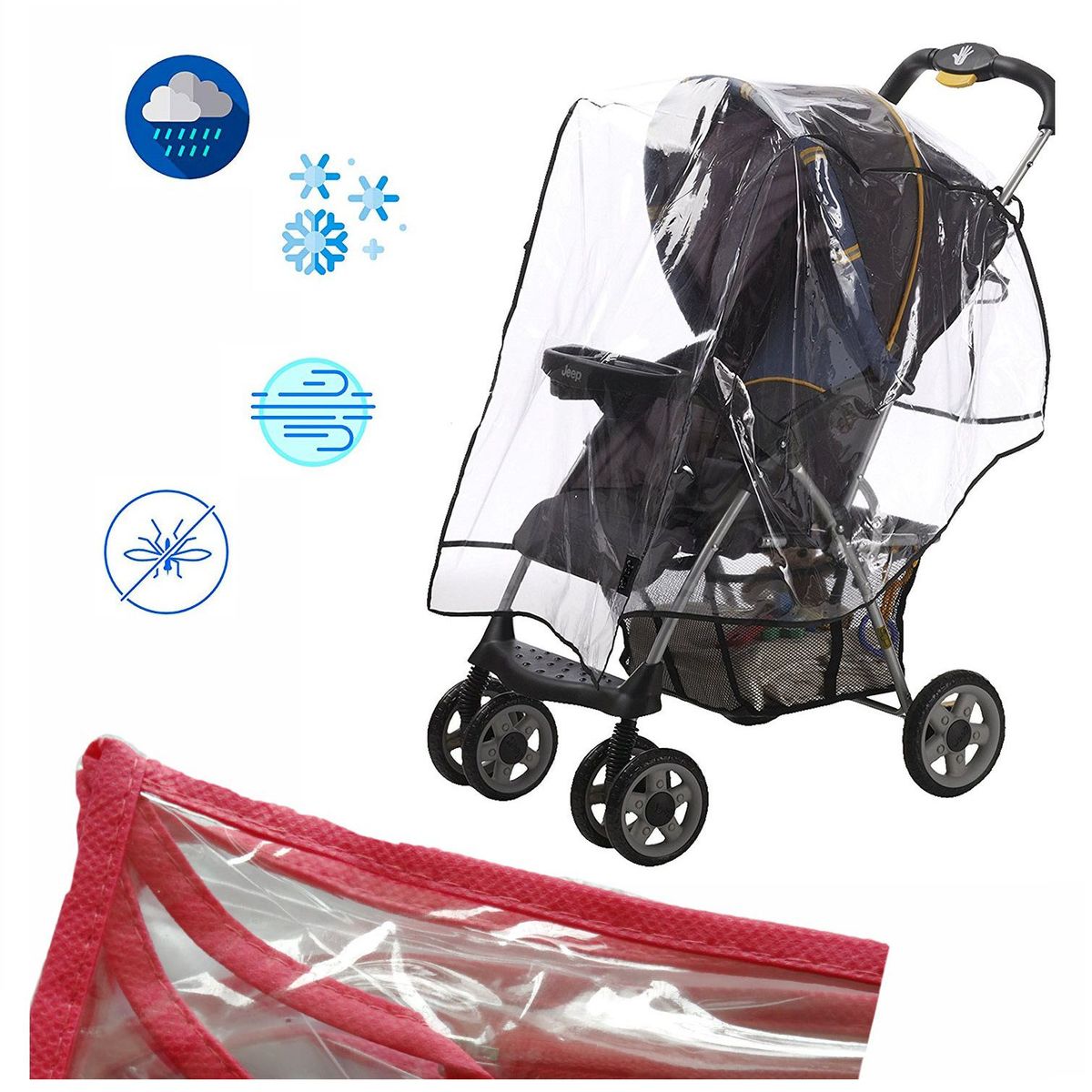 GENERICO - Forro plástico protector de lluvia coche para bebe Rojo