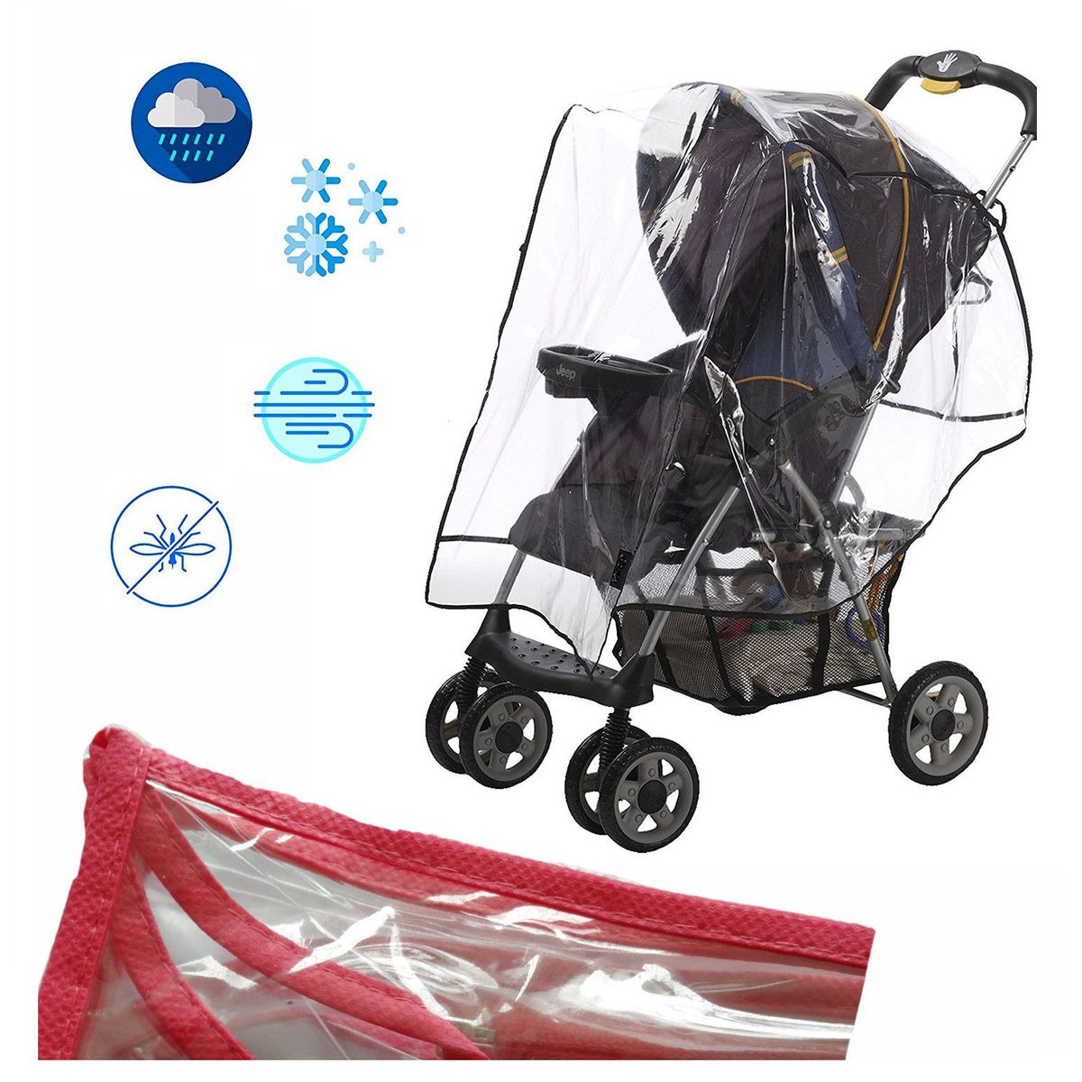GENERICO - Forro plástico protector de lluvia coche para bebe Rojo