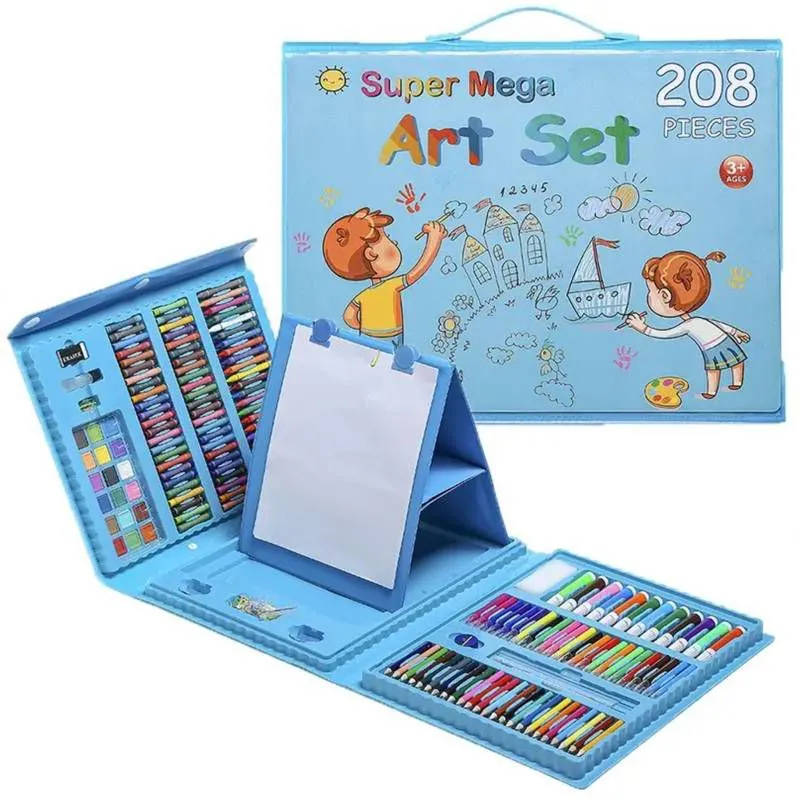 GENERICO - Set De Arte Niños 208 Piezas Crayon Acuarela Plumon AZUL