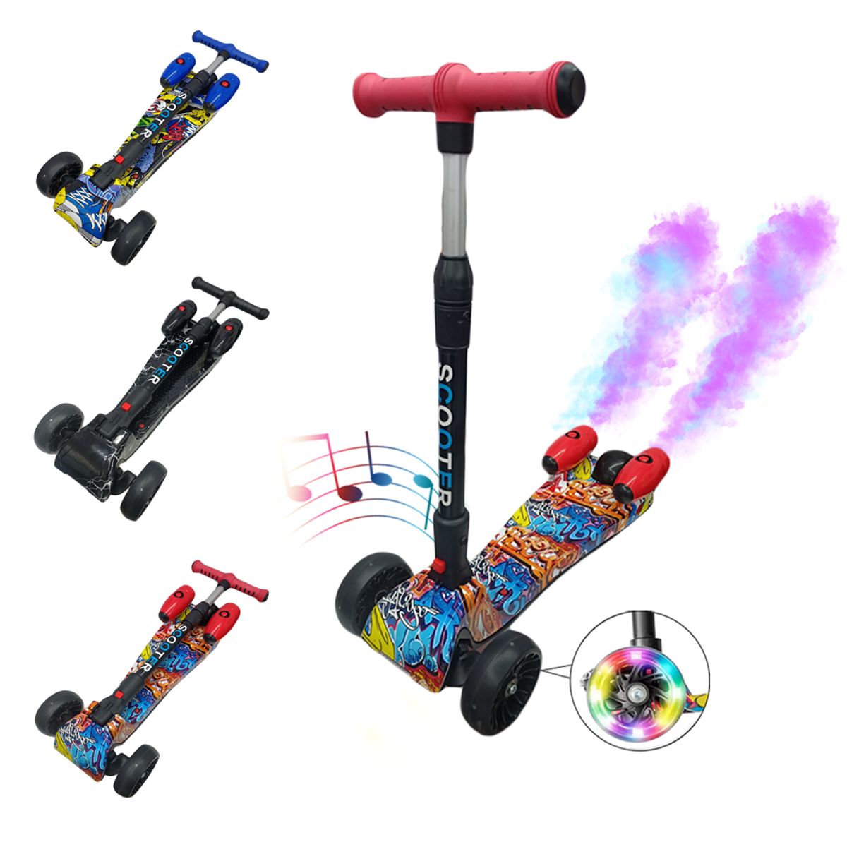 BABY ON - Patineta Scooter Con Humo Para Niños Bluetooth Y Luces