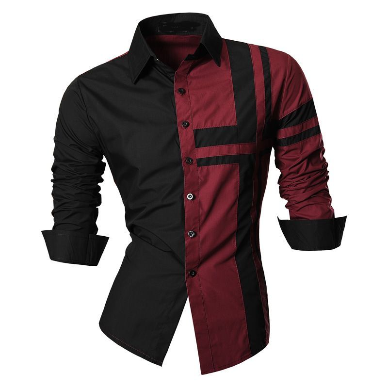 GENERAL - Camisa Hombre Moda Elegante Estilo Moderno Manga Larga Vinotinto
