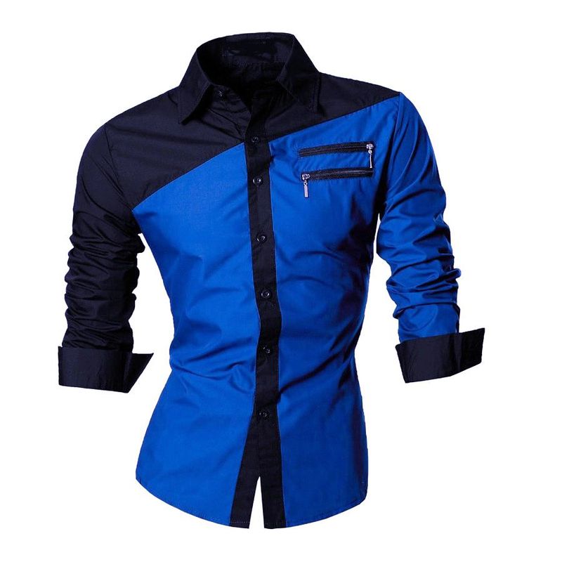GENERAL - Camisa Hombre Cremalleras Elegante Estilo Moderno Azul