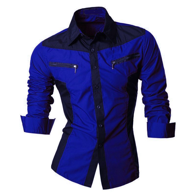 GENERAL - Camisa Hombre Elegante Con Estilo Cremalleras Manga Larga Azul