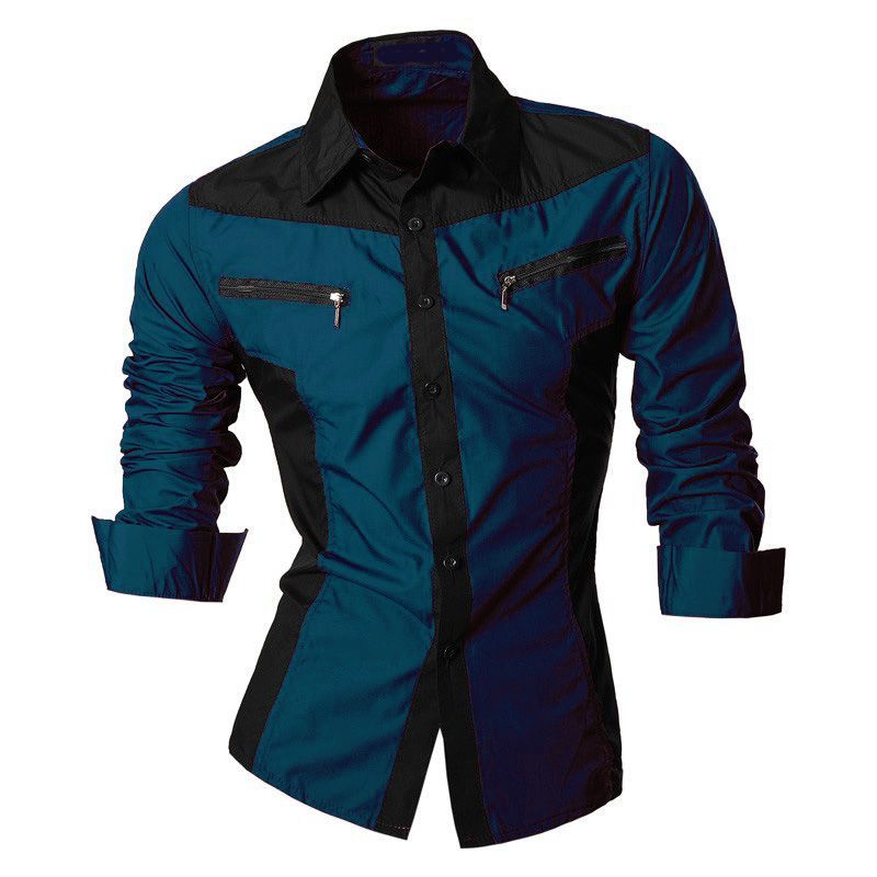 GENERAL - Camisa Hombre Elegante Con Estilo Cremalleras Manga Larga Verde