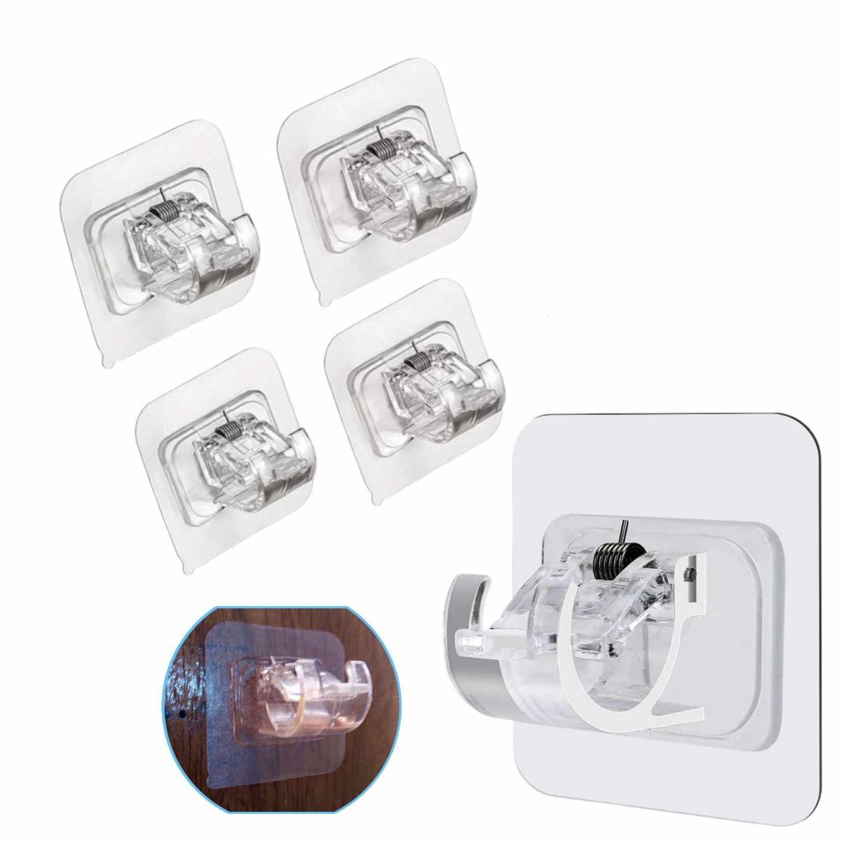 GENERICO - gancho adhesivo soporte barra cortina Multiuso sin perforar X 4