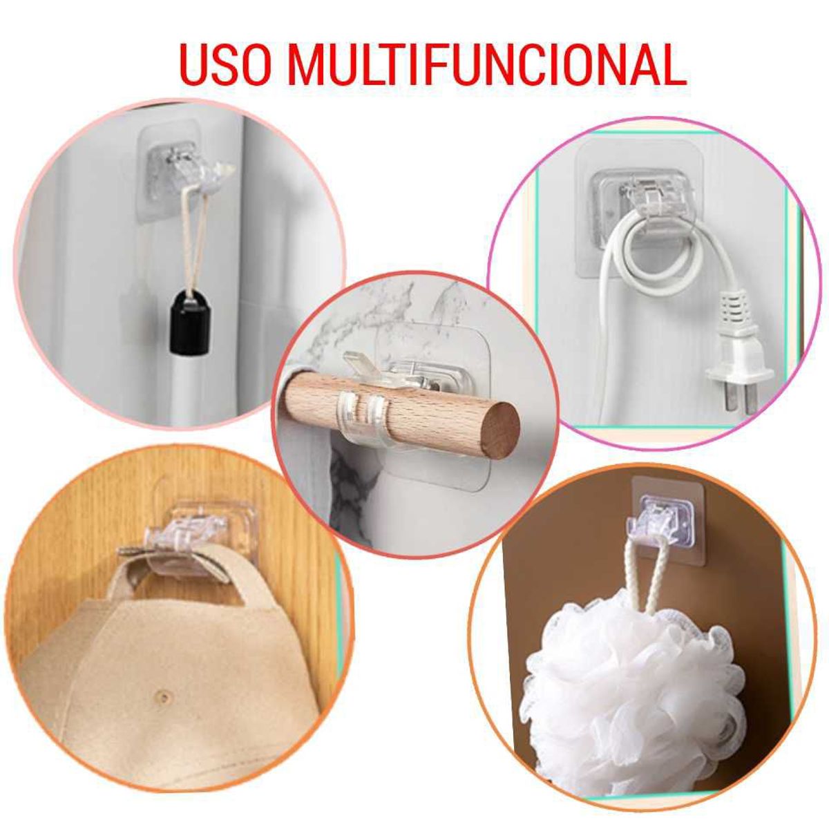 GENERICO - gancho adhesivo soporte barra cortina Multiuso sin perforar X 4