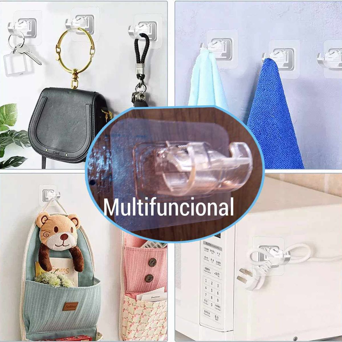 GENERICO - Soporte Gancho Adhesivo Tubo Cortina Sin Perforar Multiuso X2