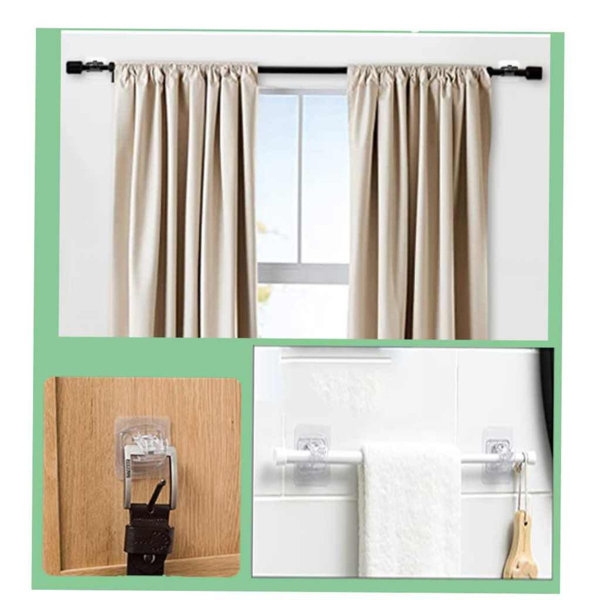 GENERICO - Soporte Gancho Tubo Cortina gancho Adhesivo multiuso Sin Perforar X6