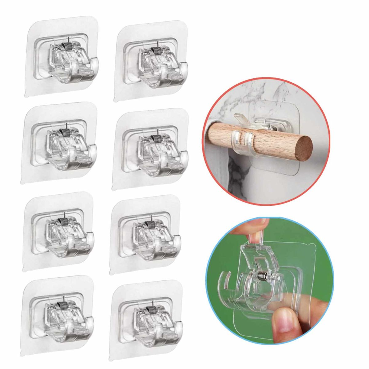 GENERICO - Gancho Tubo Cortina Soporte Adhesivo Multiuso Sin Perforar X8