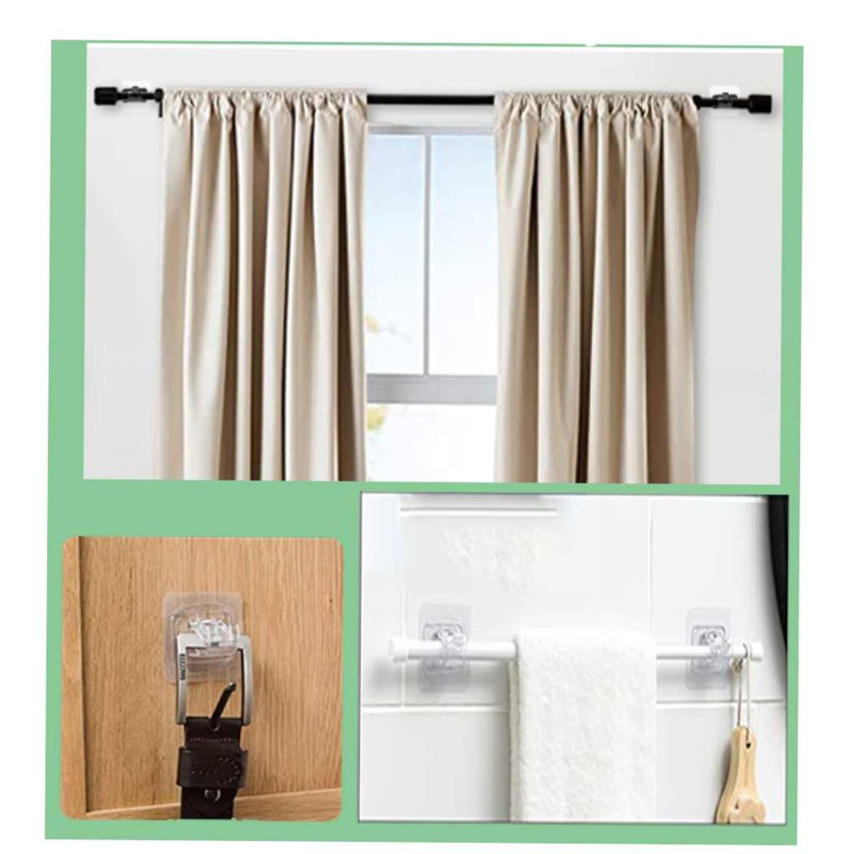 GENERICO - Gancho Tubo Cortina Soporte Adhesivo Multiuso Sin Perforar X8