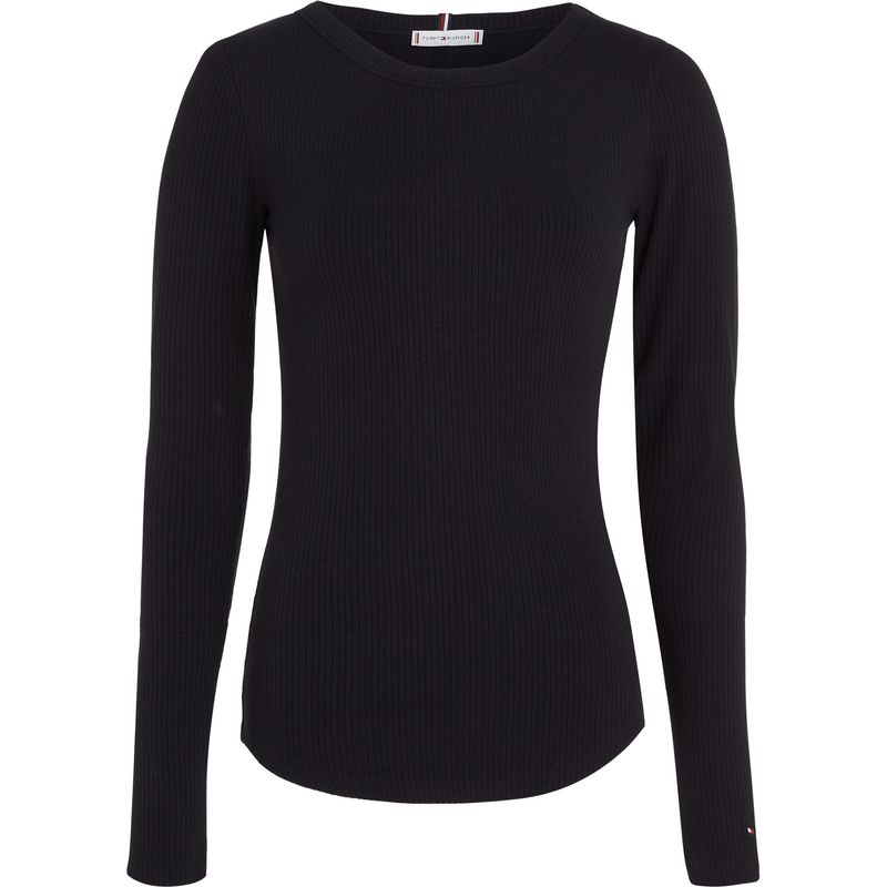 TOMMY HILFIGER - Camiseta De Corte Slim Con Cuello Amplio Mujer Negro Tommy Hilfiger