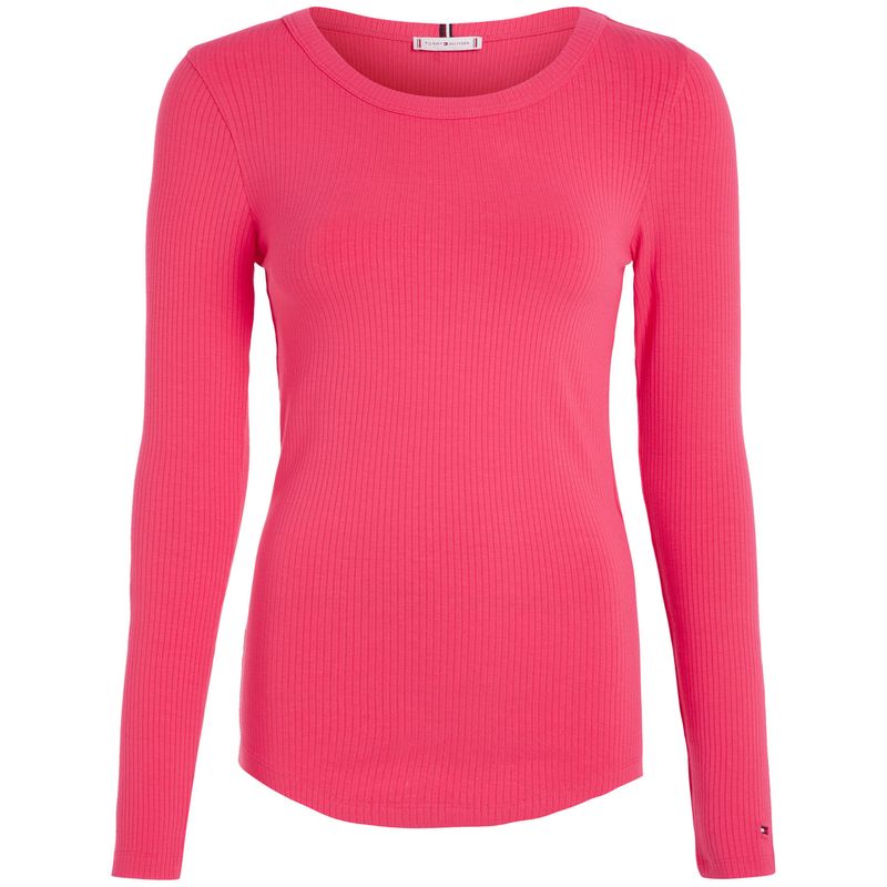 TOMMY HILFIGER - Camiseta De Corte Slim Con Cuello Amplio Mujer Rosa Tommy Hilfiger