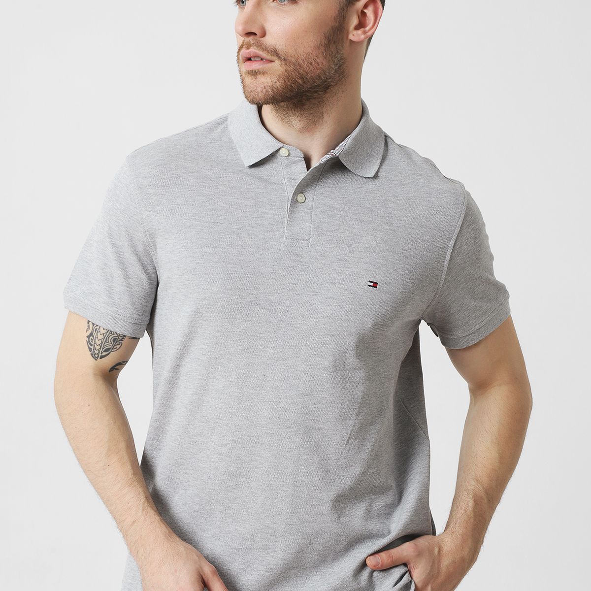 TOMMY HILFIGER - Polo Para Hombre Gris Tommy Hilfiger