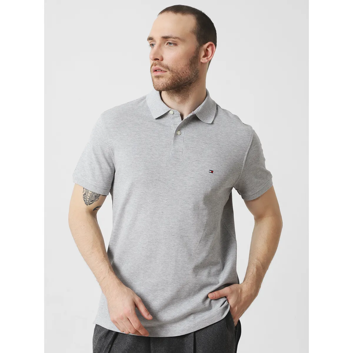 TOMMY HILFIGER - Polo Para Hombre Gris Tommy Hilfiger