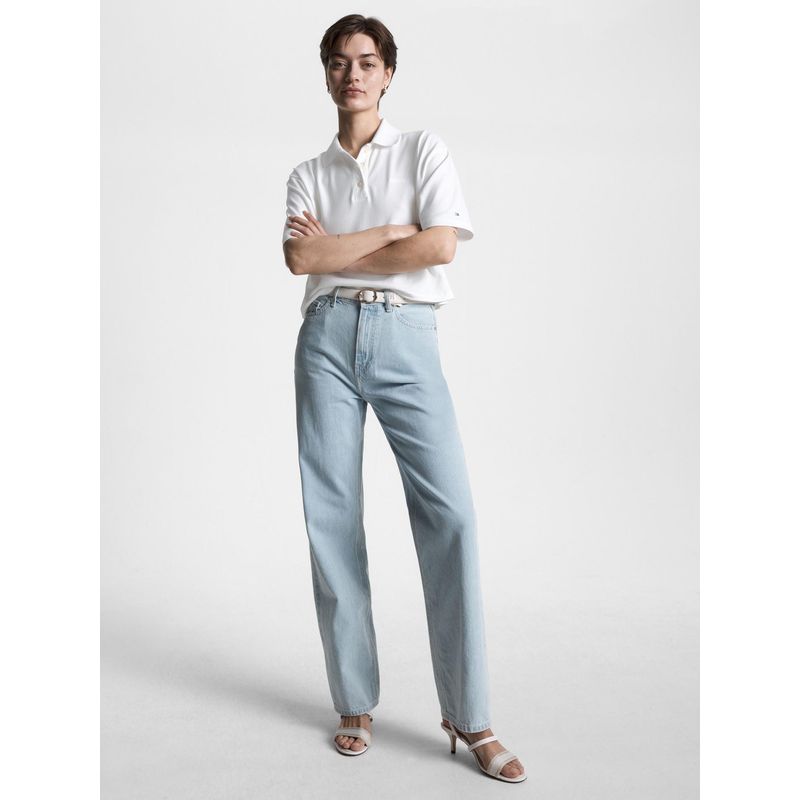 TOMMY HILFIGER - Polo Blanca Media Manga con Logo Bordado Para Mujer Tommy Hilfiger