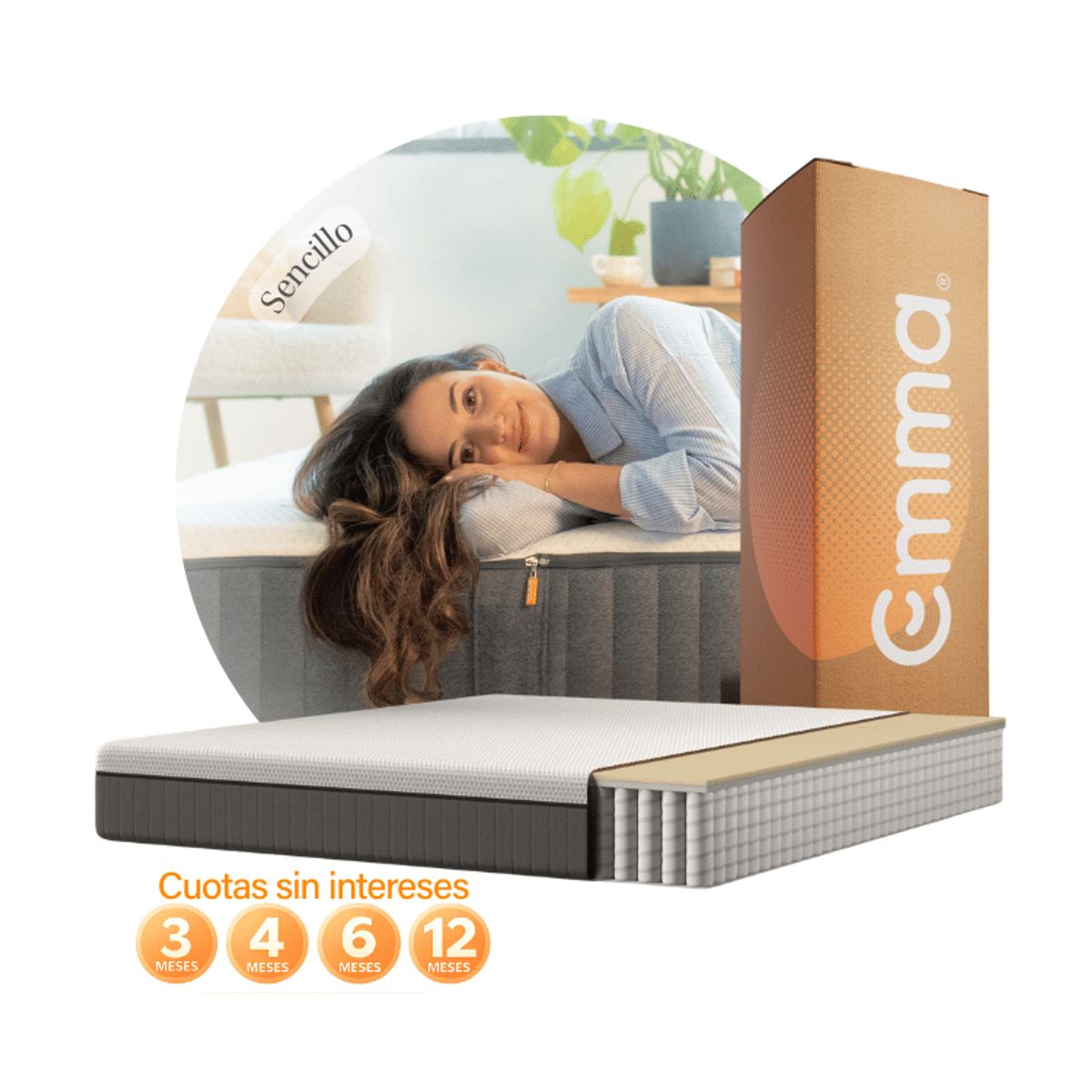 EMMA - Colchón Lite Sencillo con Soporte Ergonómico y Tecnología Alemana