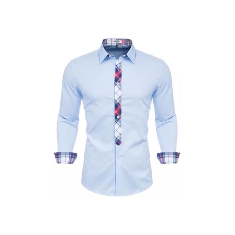 GENERAL - Camisa Hombre Manga Larga Moda Elegante Moderno Azul Cielo