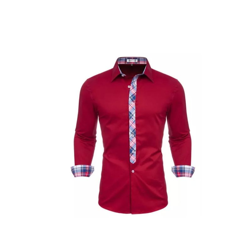 GENERAL - Camisa Hombre Manga Larga Moda Elegante Moderno Rojo