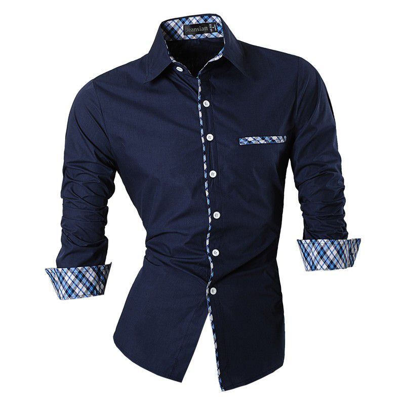 GENERAL - Camisa Hombre Manga Larga Elegante Estilo Moderno Azul Oscuro