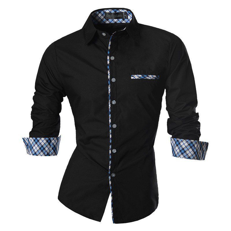 GENERAL - Camisa Hombre Manga Larga Elegante Estilo Moderno Negro
