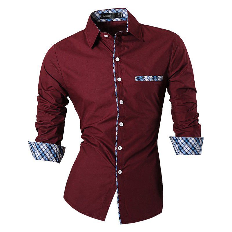 GENERAL - Camisa Hombre Manga Larga Elegante Estilo Moderno Vinotinto
