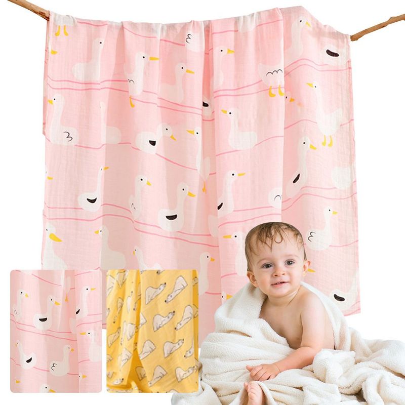 CARER SPARK - Toalla de Baño de Algodón de Bambú Suave para Bebé 110×120cm Pato Rosa