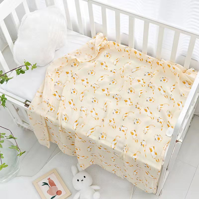 CARER SPARK - Suave Bambú Algodón Bebé Cuerpo Toalla Colchón 110×120cm Beige Gato
