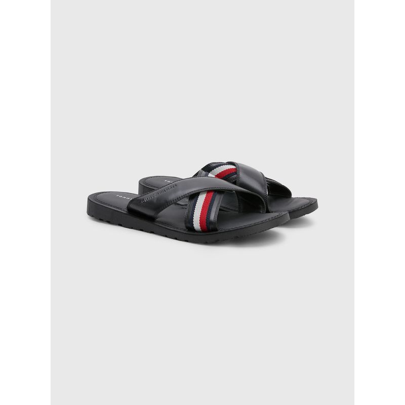 TOMMY HILFIGER - Sandalias Cuero Con Tiras Cruzadas Hombre Negro Tommy Hilfiger