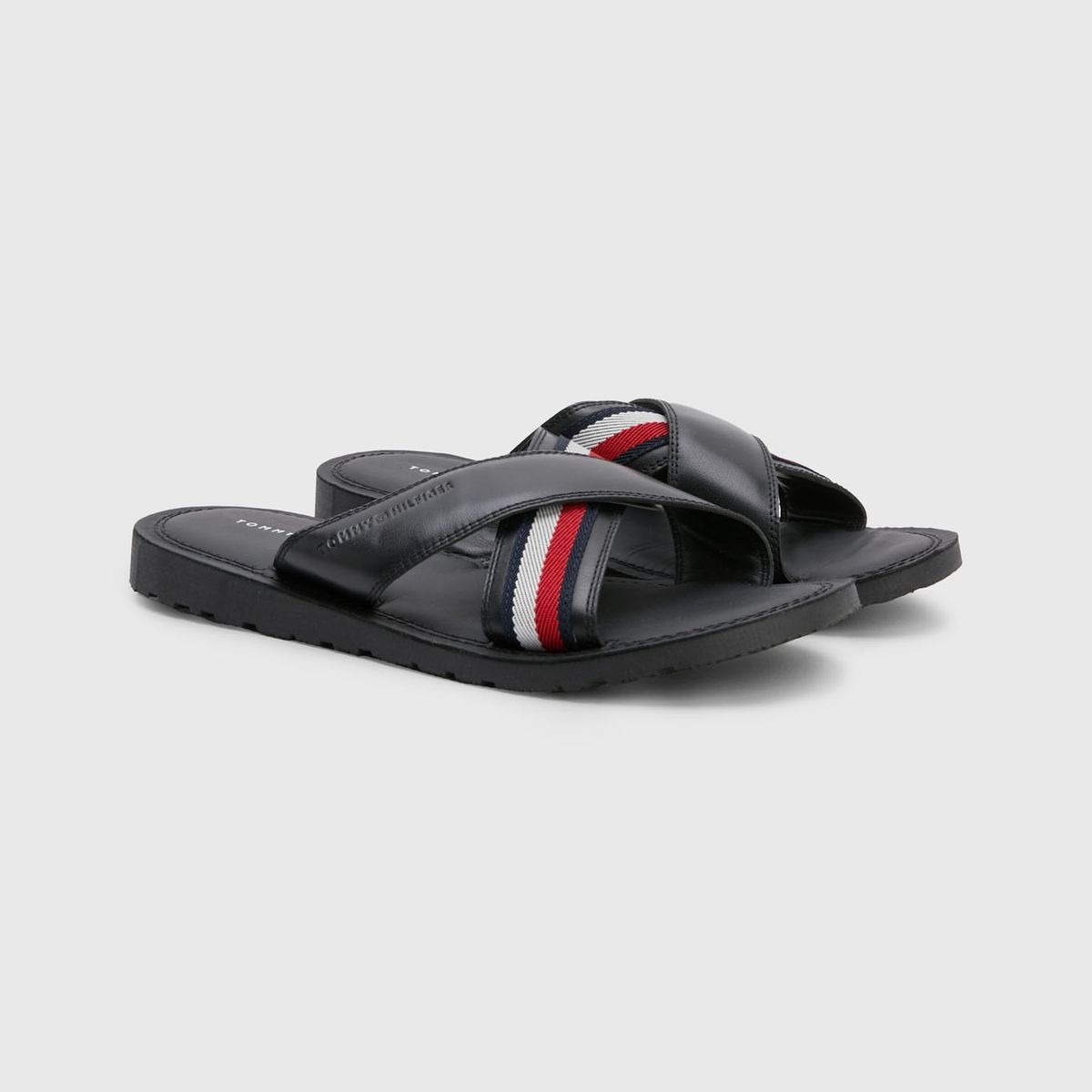 TOMMY HILFIGER - Sandalias Cuero Con Tiras Cruzadas Hombre Negro Tommy Hilfiger