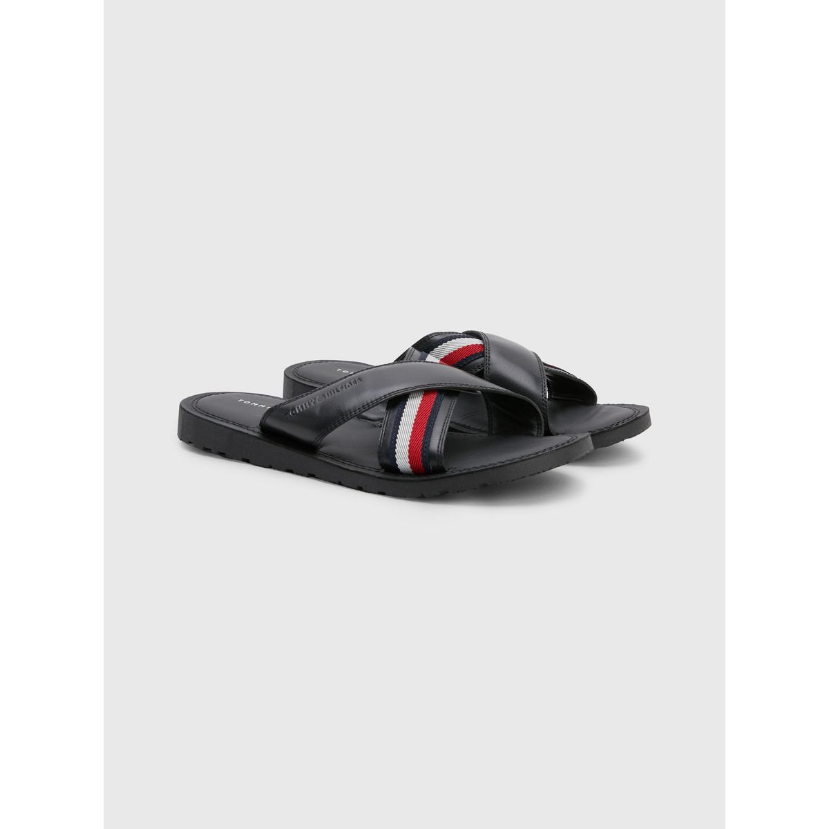 TOMMY HILFIGER - Sandalias Cuero Con Tiras Cruzadas Hombre Negro Tommy Hilfiger