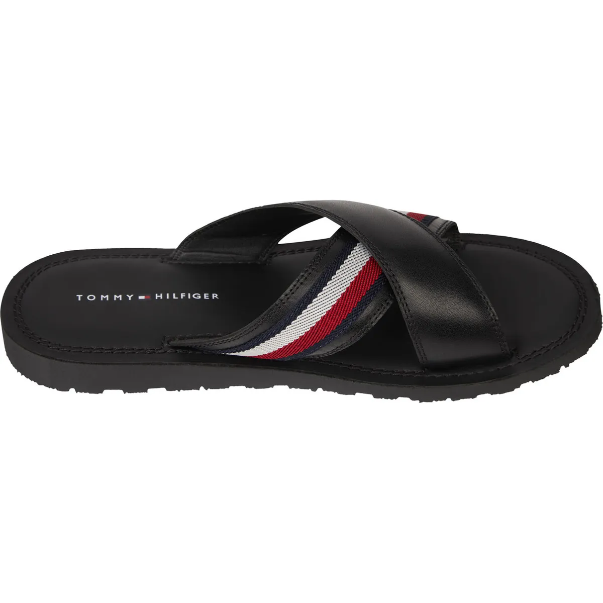 TOMMY HILFIGER - Sandalias Cuero Con Tiras Cruzadas Hombre Negro Tommy Hilfiger